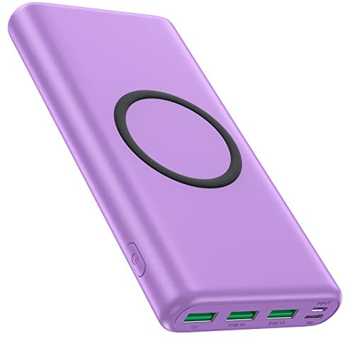 Wireless Portable Charger Power Bank,33800mAh 15W Fast Wireless Charging 25W PD QC 4.0 USB-C Power Bank,5 Output & Dual Input External Battery Pack Compatible with iPhone 15/14/13/X,Android etc-Purple