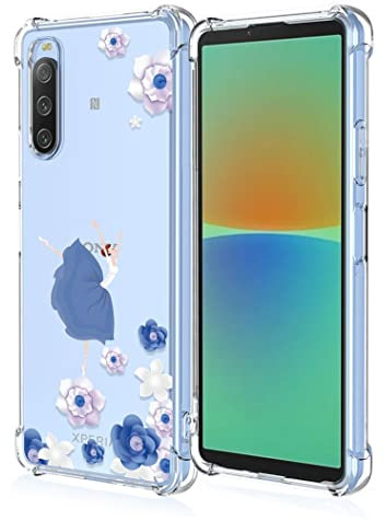 RankOne Coque de Téléphone Convient pour Smartphone, Compatible with Sony Xperia 10 IV (6 inches) Transparent TPU Silicone Color Drawing Pattern Case - Ballerine 2