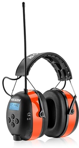 HOCAZOR EM033DAB Kapselgehörschützer, Gehörschutz mit Radio DAB/Bluetooth/FM Einstellbarer Aktiver Lärmreduzierung Schallverstärkung Gehörschutz, NRR 25dB-Orange