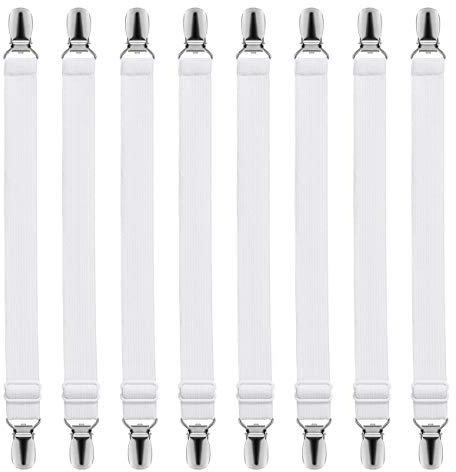 LIHAO 8 pcs Attache Drap Housse réglable, TAttache Sangle Elastique pour Drap Lit/Canapé/Housse de Repassage/Matelas, Blanc