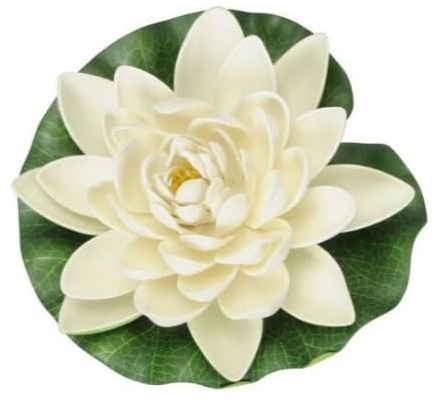 finehomegarden 2Stk. Seerose schwimmend weiß Ø18cm Teich Garten künstlich Blüte Blume Kunstblume Miniteich Outdoor Blume Wasser