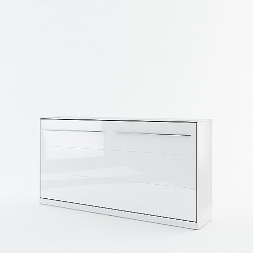 Lenart Schrankbett - Wandbett Concept Pro CP06 90x200 cm - Schrankklappbett Horizontal - Schrank mit integriertem Klappbett - Funktionsbett (Weißer Hochglanz)