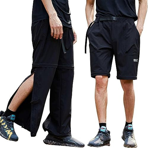 Tägliches Tragen Convertible Hiking Pants Mens Quick Dry Zip Off Fishing Cargo Work Pants Waterproof Trousers for Outdoor/Everyday (Color : Schwarz, Size : M-Medium)