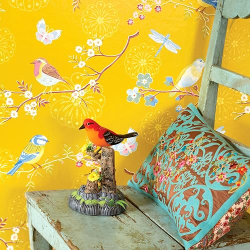SAIMEYI Amerikanischer Stil Tapete Aus Reinem Papier 3D Gelbe Vögel Und Blumen Gruppe Design Wallpaper Verwendet Im Schlafzimmer, Wohnzimmer, Küche, TV-Hintergrund. 10M X 53cm/Rolle