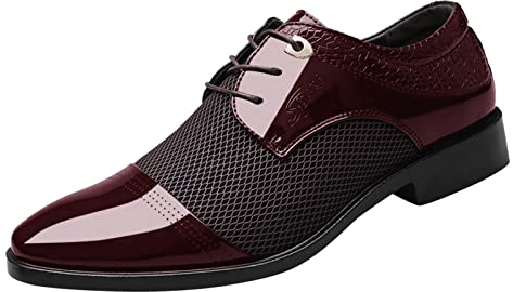 DondPO Derby Schuhe Herren, Elegante Klassischer Hochzeit Business Schuhe Derby Schuhe Casual Leder Schwarz Schnürschuhe Oxford Schuhe Lackschuhe Männer Rot Smoking Anzugschuhe Lederschuhe #