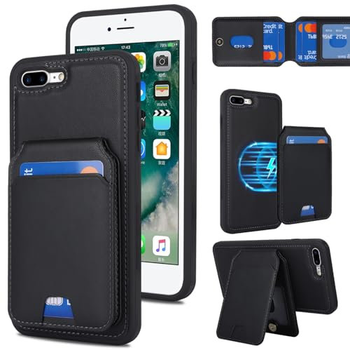 Zouzt for iPhone 7 Plus/iPhone 8 Plus 5.5 Inch Detachable 2 in 1 Wallet Case with Card Holder for Magsafe, Magnetic PU Leather Flip Credit Slot Protective Phone Cover Women Men - Black