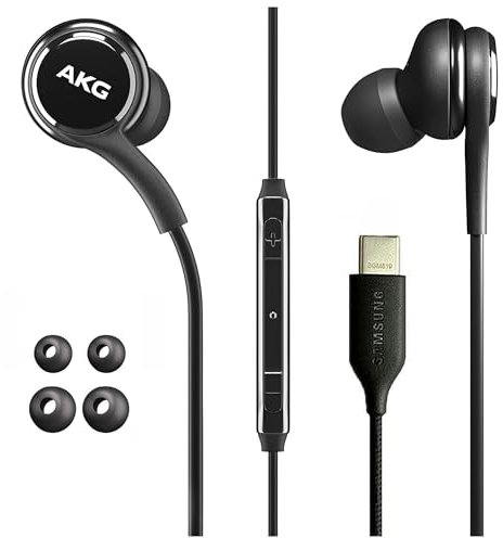 Samung AKG Ohrhörer für Samsung Galaxy S24 Ultra, S23, S22, S21, Note 10, iPhone 15 Pro Max – Original USB Typ C In-Ear-Ohrhörer mit Fernbedienung & Mikrofon – Schwarz