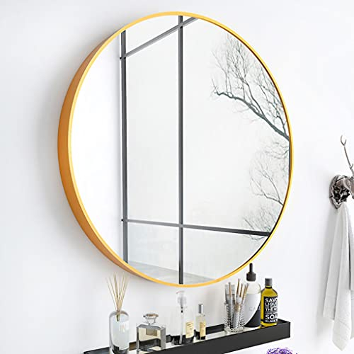 YHJZSM Badezimmerspiegel, dekorativer runder Spiegel, Goldrahmen aus gebürstetem Metall, Kosmetikspiegel für Schlafzimmer, Badezimmer, Wohnzimmer, Eingangsbereich, Wandspiegel (Größe: 50