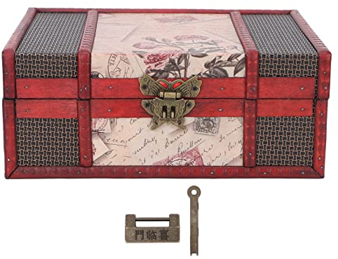 Schatztruhe, Aufbewahrungsbox, Hölzerne Schatztruhe Mit Schloss, 23,5 X 16 X 9,4 Cm, Chinesische Vintage-Aufbewahrungsbox, Truhe, Schatzkiste Für Hochzeiten, Schmuckschatulle