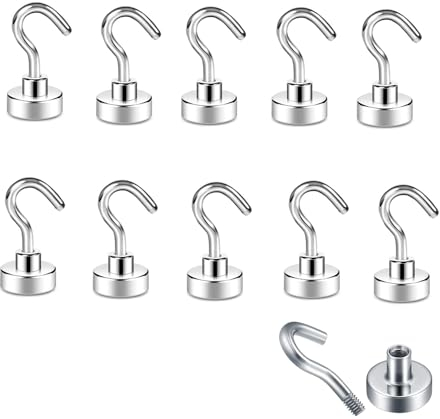 Ganchos magnéticos, 10 Piezas Ganchos Magnéticos Extra Fuertes 10kg+ Ganchos Imanes Gancho de Crucero Resistente para Techo Ganchos de Soporte Magnético para Cocina Cgaraje Despacho Frigorífico