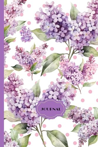 Purple journal with pretty lilac flowers on the cover, 6x9, ruled interior, pretty floral notebook