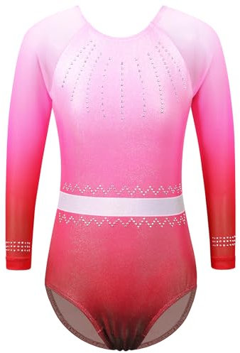 ZNYUNE Kinder Gymnastik Trikot mit Pailletten Mädchen Gymnastikanzug Langarm in Tüll B326 WhitePink 6A