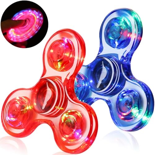 SCIONE 2 Stück Fidget Spinner Led Finger Spinner Kristall Finger Spielzeug Anti Stress Angst Party Geschenk für Kinder Blau Rot