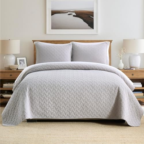 ENASAL Tagesdecken Bettuberwürf aus Baumwolle 220x240cm mit 2 Kissenbezüge für Doppelbett 230x250cm, 3 teilig Steppdecke Bettdecke weiche Ganzjahresdecke, Strickmuster, Grau