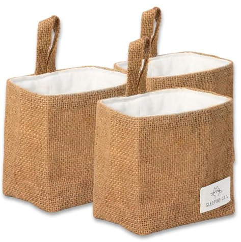 Kleiner Hängekorb aus Baumwolle und Leinen für den Schreibtisch, ideal zum Organisieren von Schlüsseln und anderen Gegenständen.