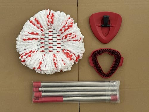 Upgraded Spin Mop Head Replacement for Vileda EasyWring, 3 Chenille&Microfiber Mop Head Refills, 1 Base, 1 Brush, 4-Section 58 Handle for Vileda O-Cedar