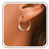 Inilbran Boho Perlen Creolen - Bunte Rocailles Kreis Regenbogen Perlen Runde Baumelnde Ohrringe Schmuck für Frauen und Mädchen