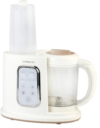 AMBIANO - Preparador de alimentos para bebés de 1 litro, cuchillo de acero inoxidable, muchas funciones, cubierta de vapor