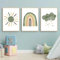 Herfair 3er Set Bilder Kinderzimmer Grün Regenbogen Wolken Wandbilder Boho Deko Poster Babyzimmer Ohne Rahmen für Jungen Mädchen Schlafzimmer Wanddeko (30x40cm)