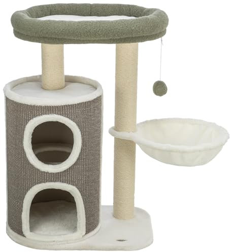 TRIXIE Kratzbaum Dante 86cm in weiß/grün/grau – mehrstöckiger Katzenbaum mit vielen Kratz- und Spielmöglichkeiten, sowie Rückzugsorten – gemütlich & stabil – 44468
