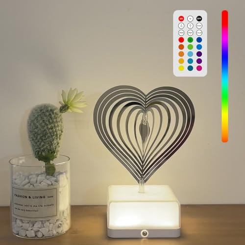 ZVO LED Nachttischlampe, Kreative 3D Drehbare Tischlampe Kabellos, 16 RGB Nachtlampe Touch Dimmbare Aufladbar Akku Tischleuchte Atmosphäre Nachtlicht für Schlafzimmer Wohnzimmer - Herz