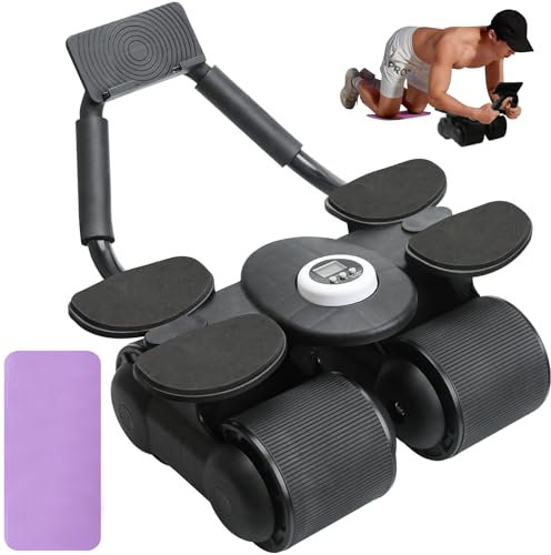 Bauchroller Ab Roller Bauchtrainer mit Ellbogenunterstützung, Automatisches Rückprall-Bauchrad mit Telefonhalterung und elektronischem Zähler, Bauchmuskelgerät für Büro, draußen und im Freien