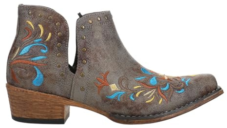ROPER Womens Ava Floral Embroidered Snip Toe Casual Boots Ankle Low Heel 1-2 - Grey - Size 7 B