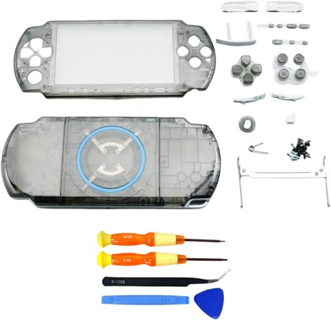 Hzxkqmil Replacement Full Housing Shell Case for Sony PSP 3000 PSP3000 Console, Front Back Cover Faceplate with Buttons Screws Set (Transparent Black)