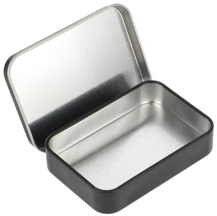 ZEYIYER Small Tins with Lids, 8.8 x 6 x 1.8 Cm Small Storage Boxes, Portable Organizer Box Empty Metal Airtight Tins for Candy Pills Tea Jewelry Key Earring Coin(Black)
