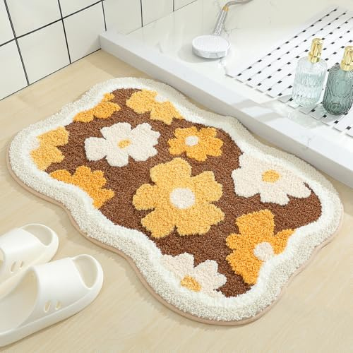 Molesun Niedliche Blumen Badematte 40x60cm, Weich, Saugfähig, Waschbar | Niedlicher Rutschfester Badvorleger, 100% Mikrofaser-Badematten, für Badezimmer Dusche Schlafzimmer Küche, Maschinenwaschbar
