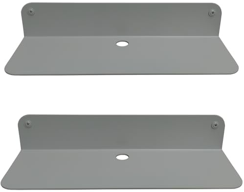 Galleksa Set of 2 Floating Metal Wall Mounted Shelves 32cm Gray