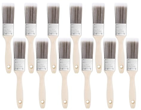 sourcing map 12pcs Paint Brushes 1.5 Flat Paint and Chip Brushes with Wooden Handle for DIY Paint Flat Art Furniture Fences Deck Wall Trim, Brown