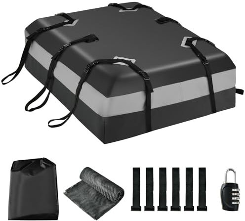 HOMFME 15/21 Cubic Feet Car Roof Bag, Waterproof PVC Rooftop Cargo Carrier Box with Non-Slip Mat, Door Hooks and Straps, Roofing Luggage Storage Bag (15 Cubic Ft/424L, Gray+Black)