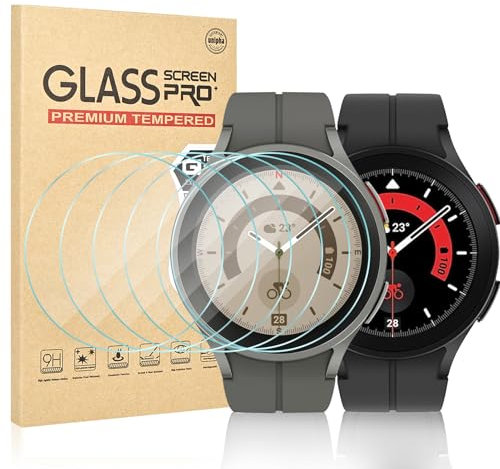 Vozehui 6 Pack Screen Protector for Samsung Galaxy Watch 5 Pro 45mm, High Definition Tempered Glass, 2.5D Ultra-Thin, Touch Sensitive, Easy Installation, for Samsung Galaxy Watch 5 Pro 45mm