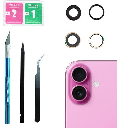 16 Rear Back Camera Glass Lens Replacement for iPhone 16 Rear Camera Glass Replacement Kit Compatible with iPhone 16 with Adhesive Pre-Installed and Repairing Toolkits