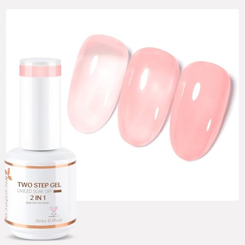 Nicedeco 2 en 1 Vernis Semi Permanent Base avec Couleur, Vernis à Ongles Gel Gelée de Cristal Naturel Nu Rose Soak Off UV LED Brillante Longue Durée 15ML - 03