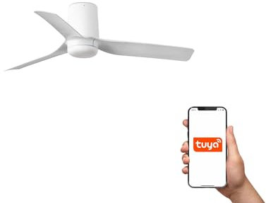 Faro Mini Punt Tub Ventilador de techo pequeño de 3 aspas, blanco mate, sistema inteligente Tuya