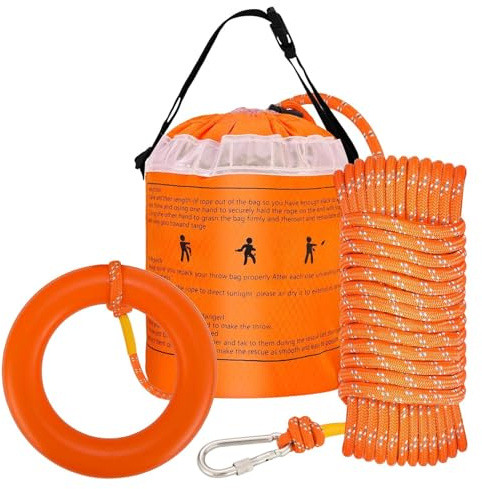 Borsa da lancio di salvataggio acquatico, borsa galleggiante con corda riflettente, attrezzatura versatile di sicurezza per pesca e kayak, 30 Metri, Se référer au descriptif, riferimento