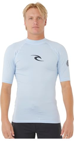 RIP CURL Men's Waves Short Sleeve UPF 50 UV Sun Protection Rash Vest Top Blue Wind Size Large
