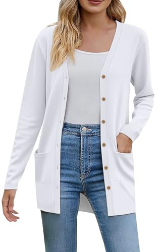 Cocila Women’S 2025 Fall Fashion Cardigan Lightweight Soft Knit for Womens Long Sleeve Open Front Coat with Pockets Veste Chauffante Fille Cardigan Femmes Long Ete Femmes Legere Black Beige Blanc