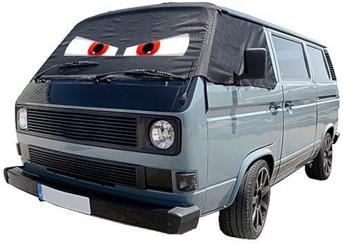 UK Custom Covers VW T3 Scheibenabdeckung - Van Windschutzscheibe Frostschutz/Van Scheibenabdeckung Winter und Wasserdicht Frostblocker für 1979-1992 auf VW Transporter T3 (Schwarz, Kundenspezifisch)