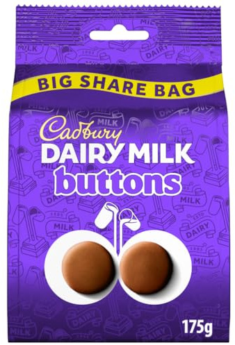 Cadbury Dairy Milk Giant Buttons Sharing Pouch, 175 g (Pack of 1) | Oversized Milk Chocolate Buttons, For Sharing, Resealable Pouch, Great for Snacking & Baking