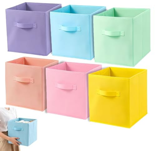 MEETOZ Cube Storage Boxes, 6 Pack Foldable Storage Cubes Storage Box | with Handles, Square Storage Boxes for Shelves Home Office Room Closet and Shelves