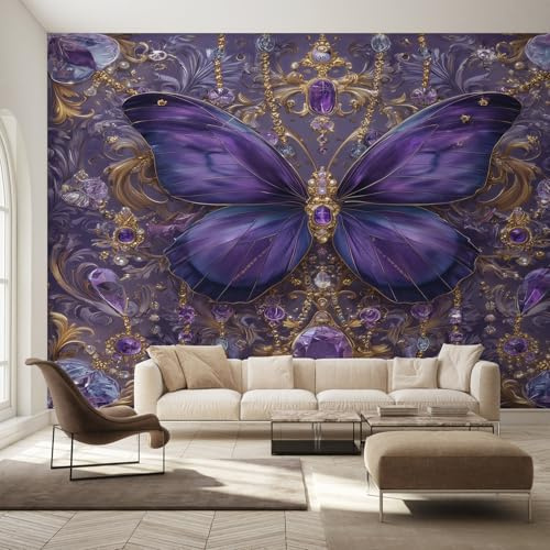 Generisch Fototapete Schmetterling Lila Wohnzimmer Tapete Schmetterlinge Moderne Barocke Tapeten, Vliestapete Schlafzimmer Motivtapeten, Wandtapete Wanddeko 200 x 140 cm (B x H) Y&W12