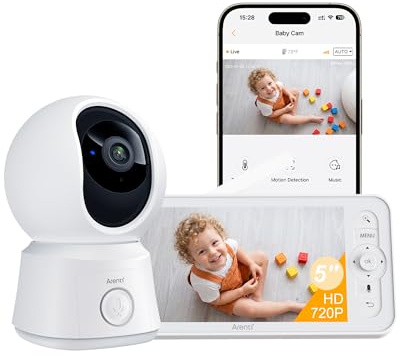 ARENTI 1080P PTZ Video Babyfon mit Kamera mit 5 Display, Babyphone mit Kamera und App, One-Touch-Ruf, Temperatursensor, Wiegenlied, 2 Wege Audio, VoX Mode, Automatische Verfolgung, Nachtsicht