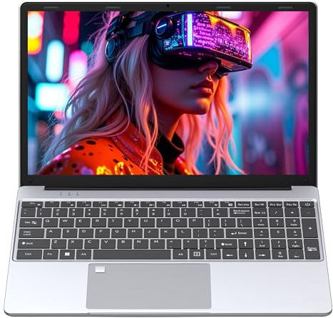 Amita 15.6'' Laptop with FHD Display, Fingerprint Access & Backlit Keyboard, 16GB Memory & 1TB NVME SSD, Silver Notebook for Study and Daily Work