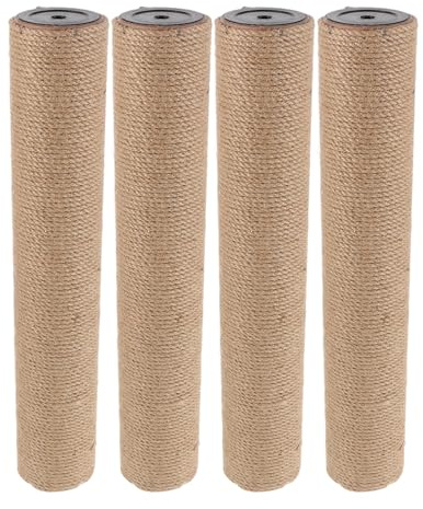 BESPORTBLE Lot de 4 Poteaux de Rechange pour Arbre à Chat en Sisal Naturel 38 Cm X 7 Cm, Griffoirs Verticaux Résistants, Compatible Vis M8, Accessoire pour Remplacer Poteaux Usés et Protéger