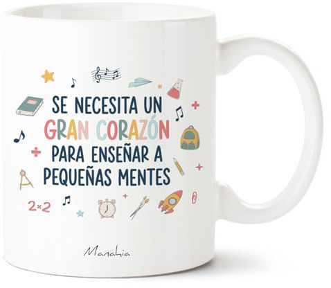 Manahia - Taza Profesora Se necesita un gran corazón para enseñar a pequeñitas mentes | Regalo Original Maestra, Seño Guardería - Idea Sorpresa Fin de Curso, Agradecimiento | Caja Regalo Kraft