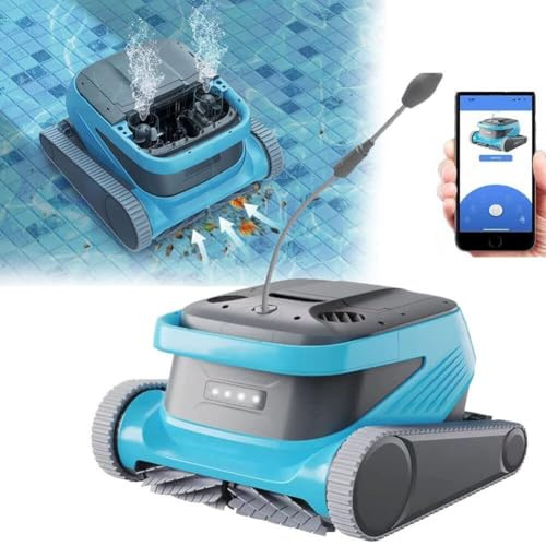 Robot pulitore per piscine con controllo tramite app, grande cestello filtrante, per piscine fuori e interrate