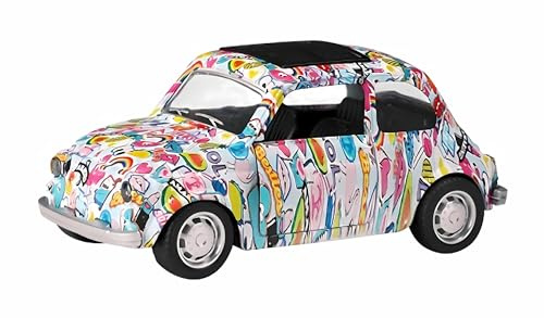 Toi-Toys Graffiti-Auto aus Metall mit Rückzugmotor 12cm Mini Cooper VW Käfer Fiat-500 Modellauto Modell Spielzeugauto Spielzeug 3-Varianten 30 (FIAT 500)